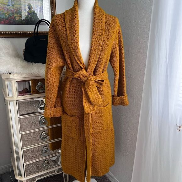 Mustard yellow long line knitted coat - Picture 7 of 8